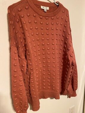 She + Sky Pom-Pom Crewneck Sweater in Rust